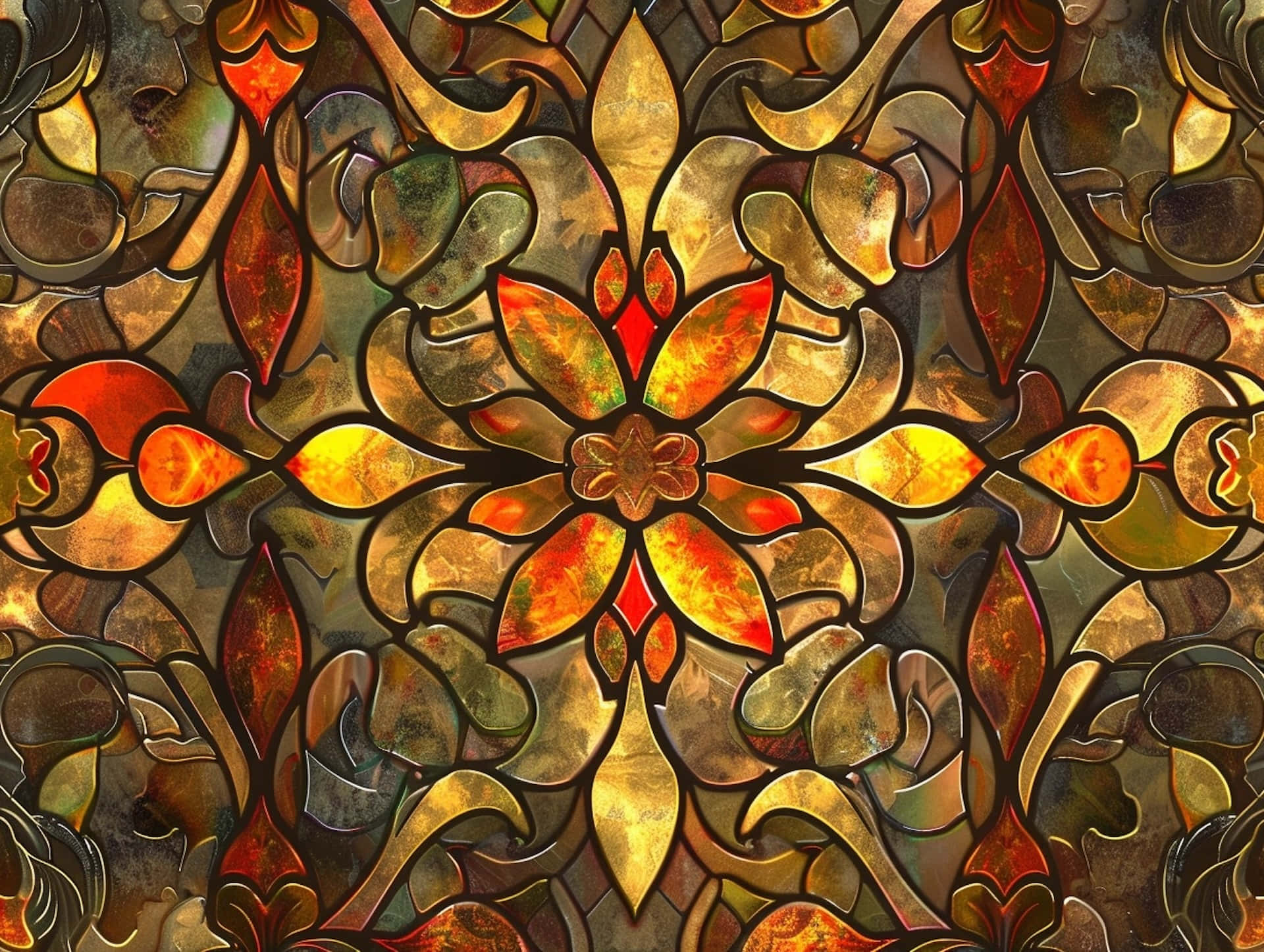 Ornate Stained Glass Floral Design Wallpaper