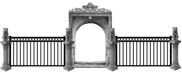 Ornate Stone Gatewith Lion Statues PNG