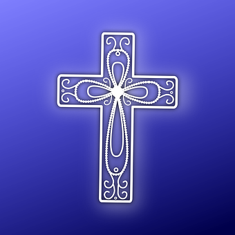 Ornate White Crosson Blue Background PNG