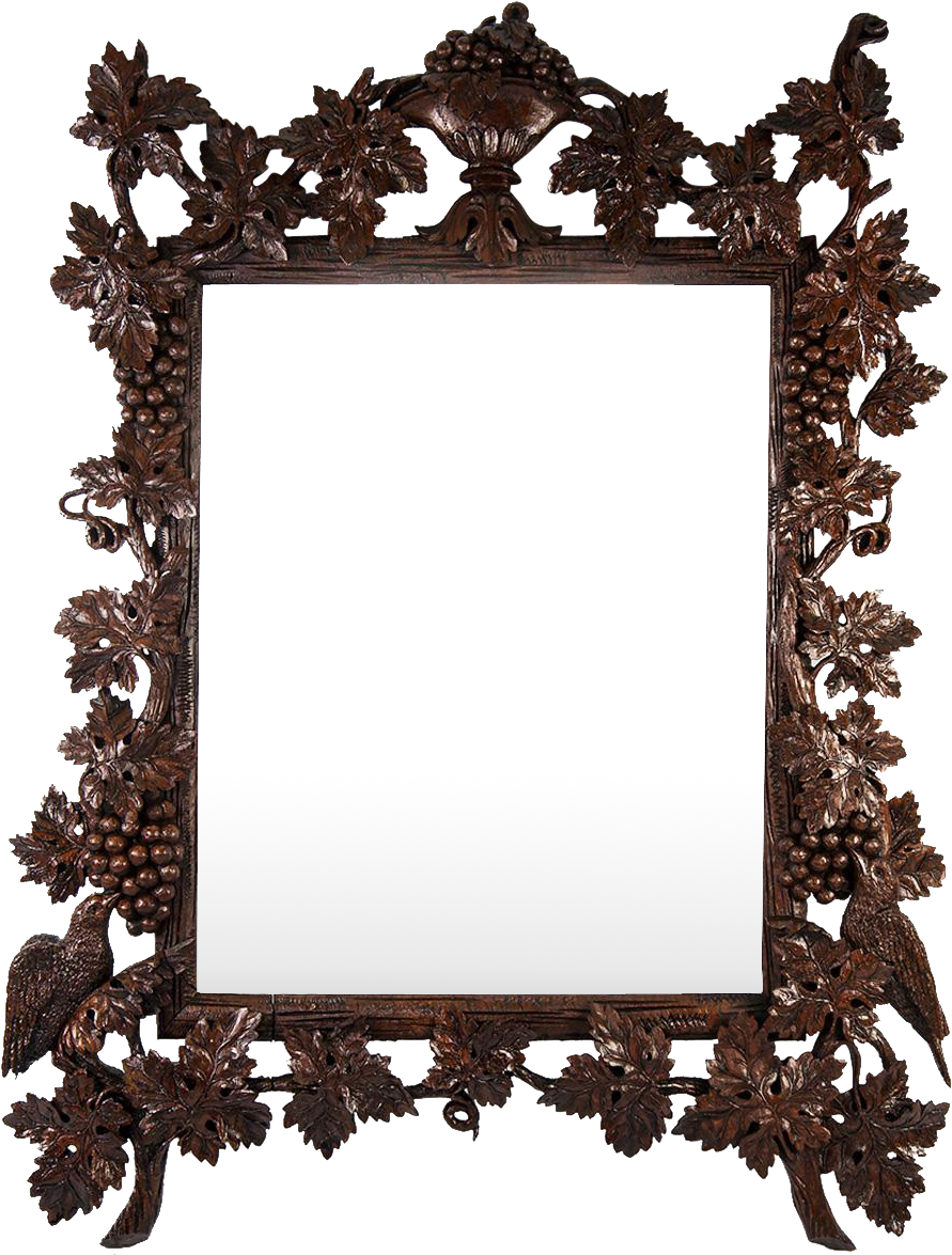 Ornate Wooden Framewith Floral Design PNG