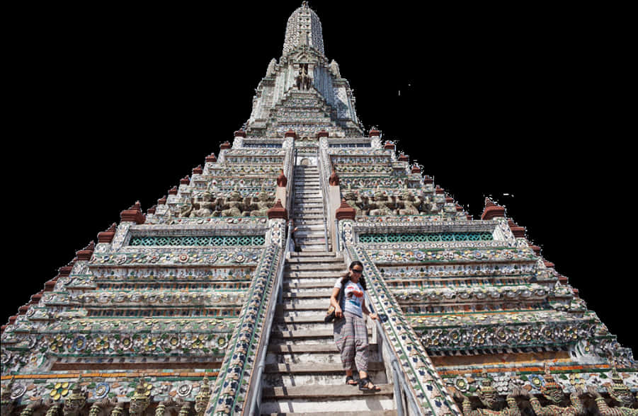 Ornate_ Temple_ Staircase_ With_ Visitor.jpg PNG
