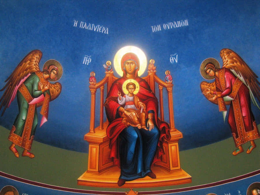 Orthodox Icon Mary Jesus Angels Wallpaper