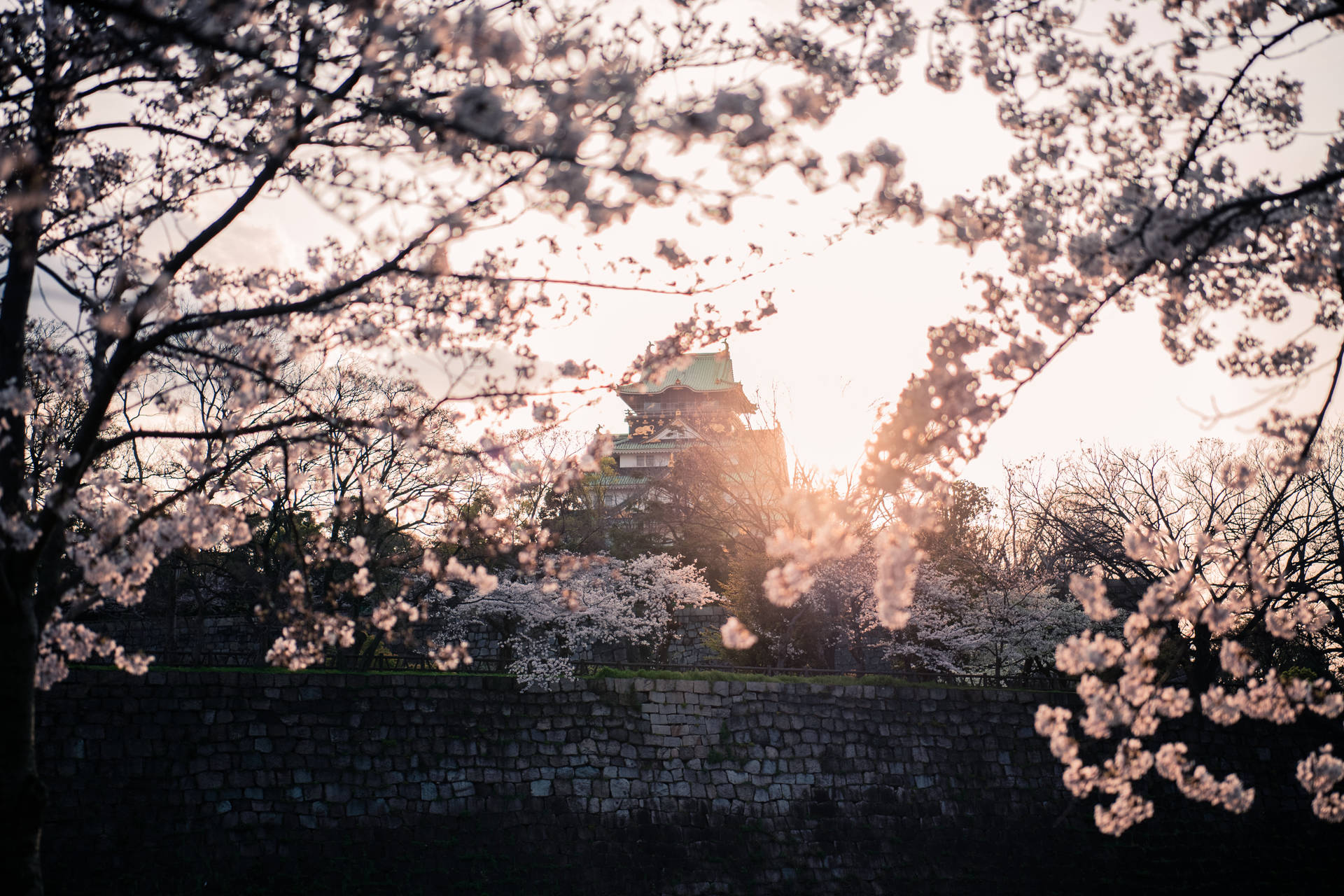 Osaka Castle Twilight Sun Rays