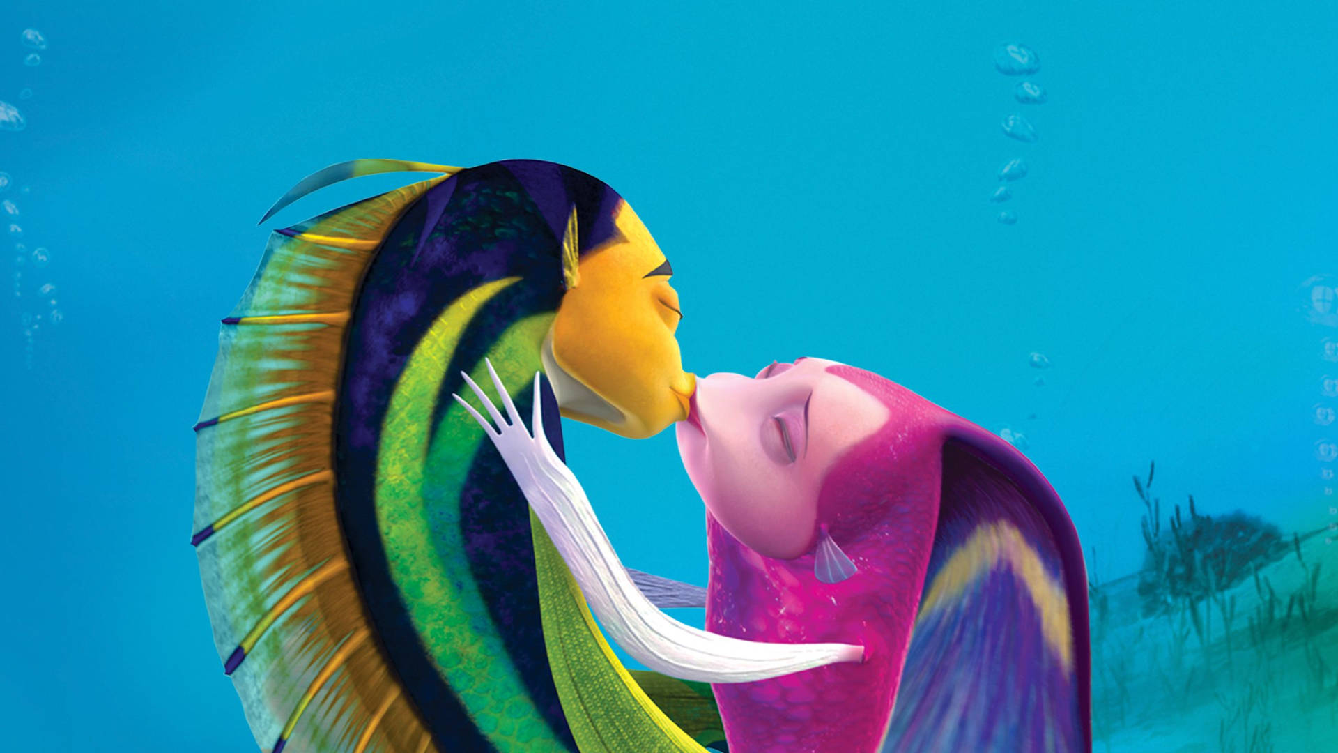 Oscar And Angie Kiss Shark Tale Wallpaper
