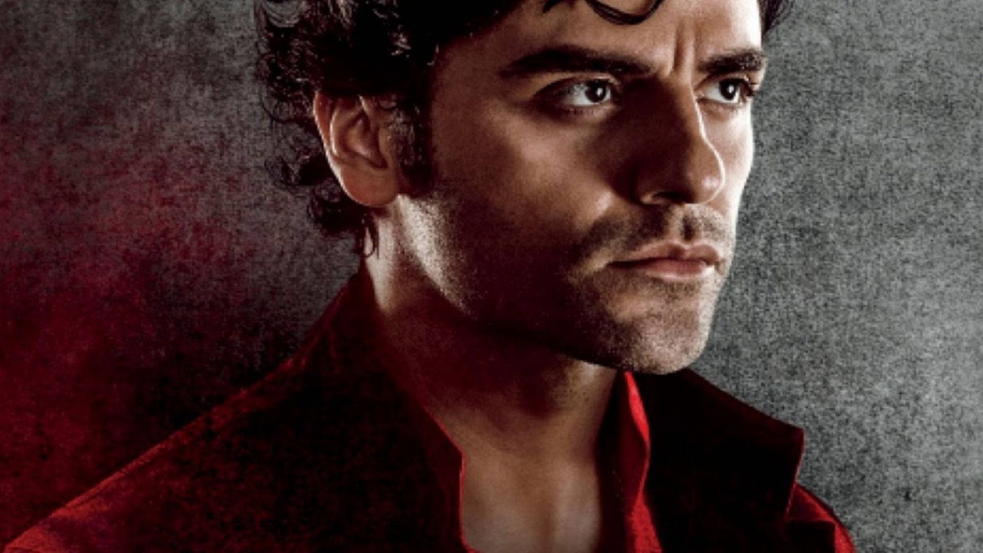 Oscar Isaac I En Rød Dragt Tapet Wallpaper