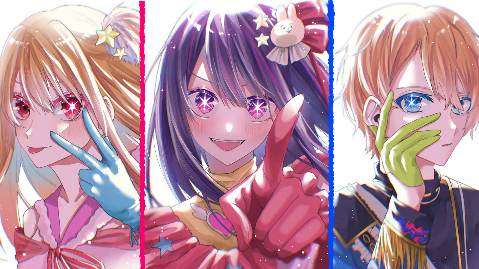 Oshi No Ko Anime Characters Triptych Wallpaper
