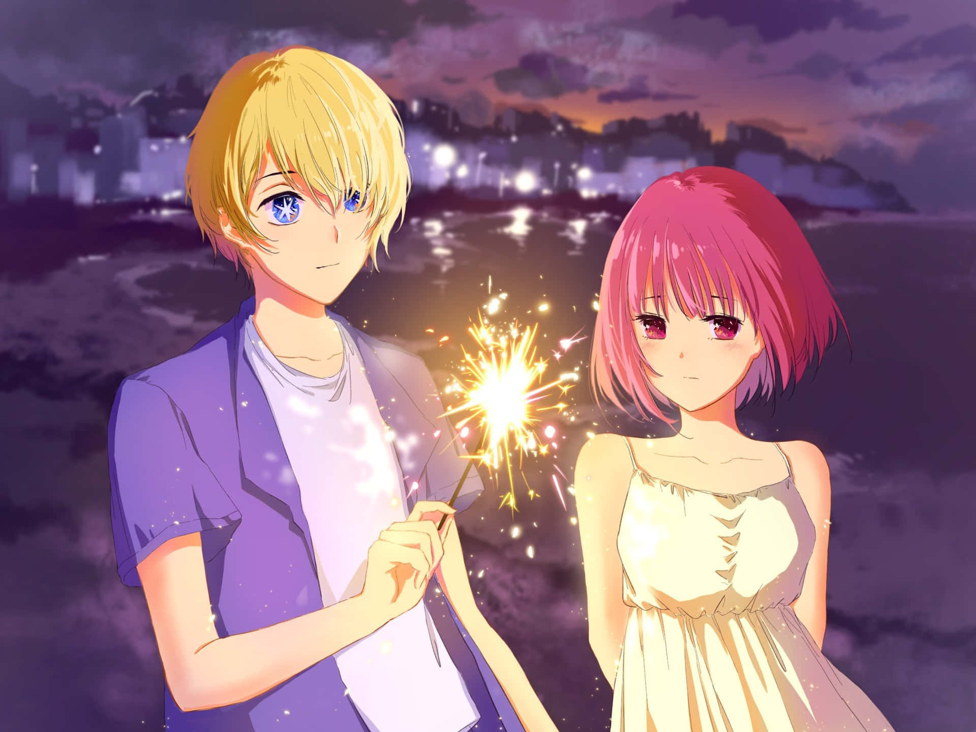 Oshi No Ko Beachside Sparkler Moment Wallpaper