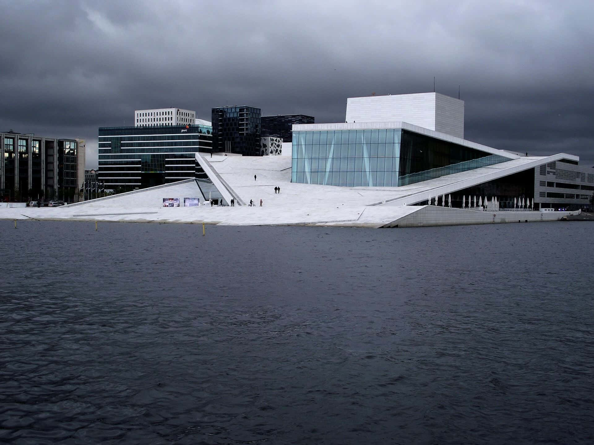 Oslo Opera House With Dark Sky Wallpaper