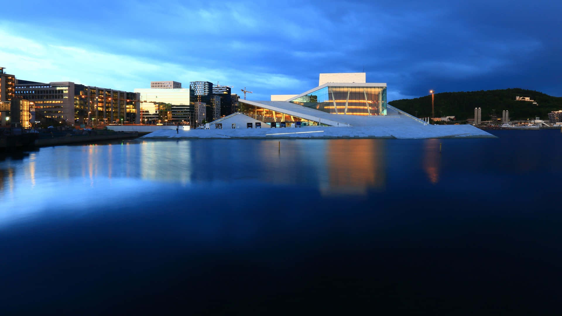 Oslo Opera House With Dark Water Wallpaper
