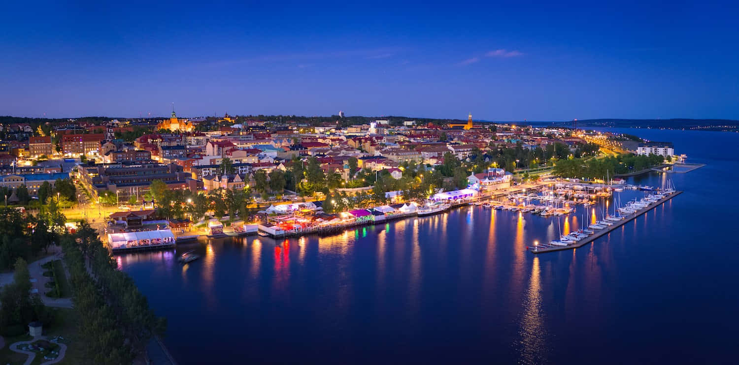 Ostersund Sweden Nighttime Cityscape Wallpaper