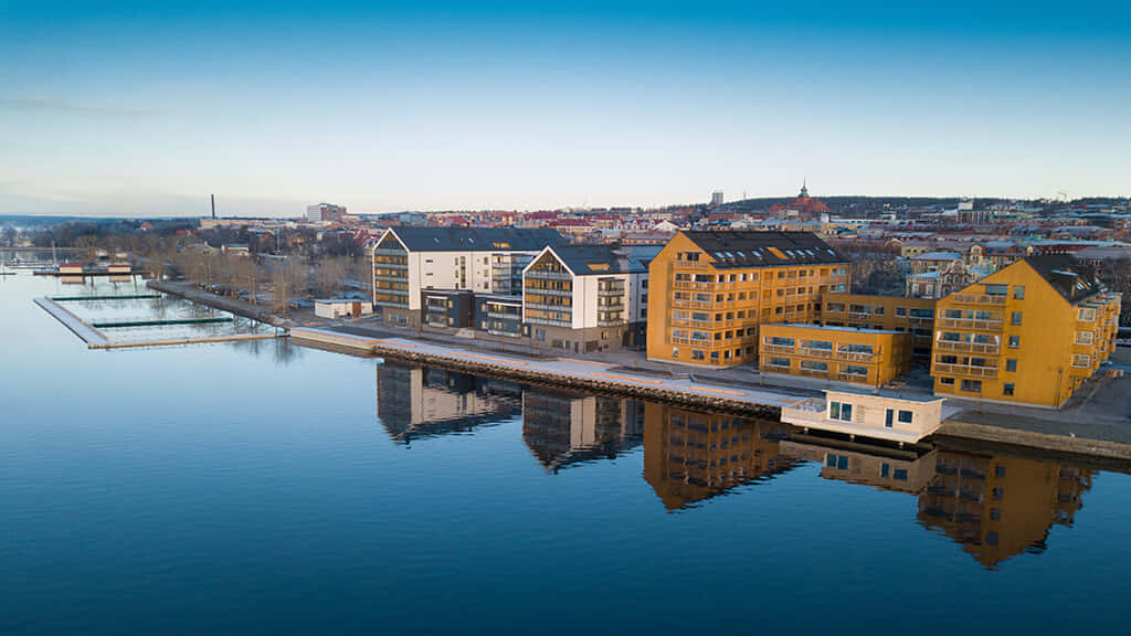Ostersund Waterfront Aerial View Wallpaper