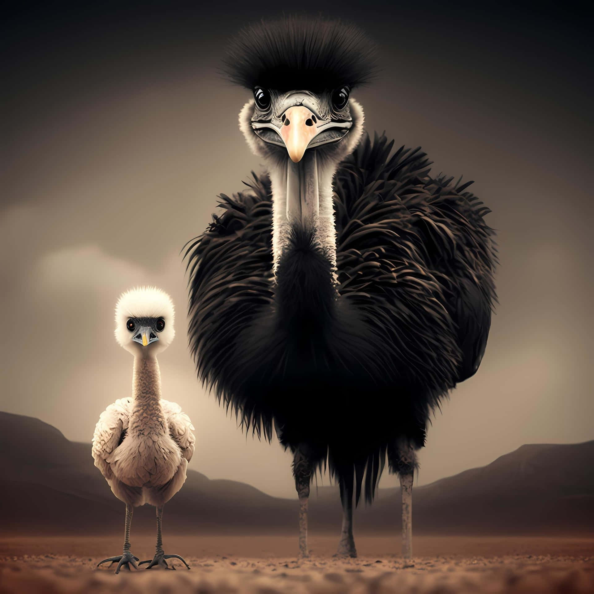 Ostrich_ Adult_and_ Chick_ Portrait Wallpaper