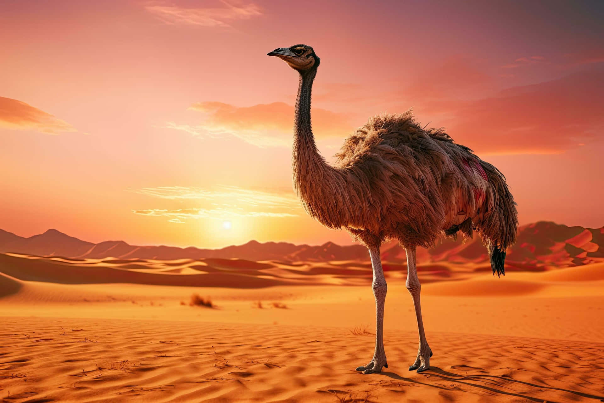 Ostrichin Desert Sunset Wallpaper