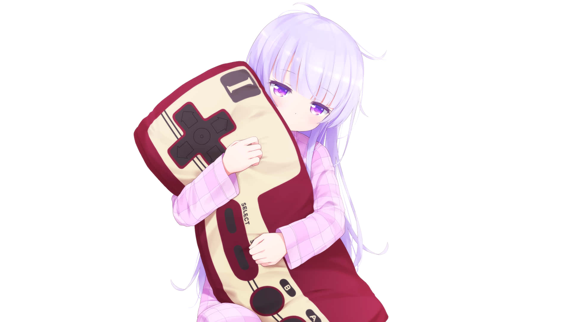 Otaku Girl Hugging Controller Gaming Anime Wallpaper