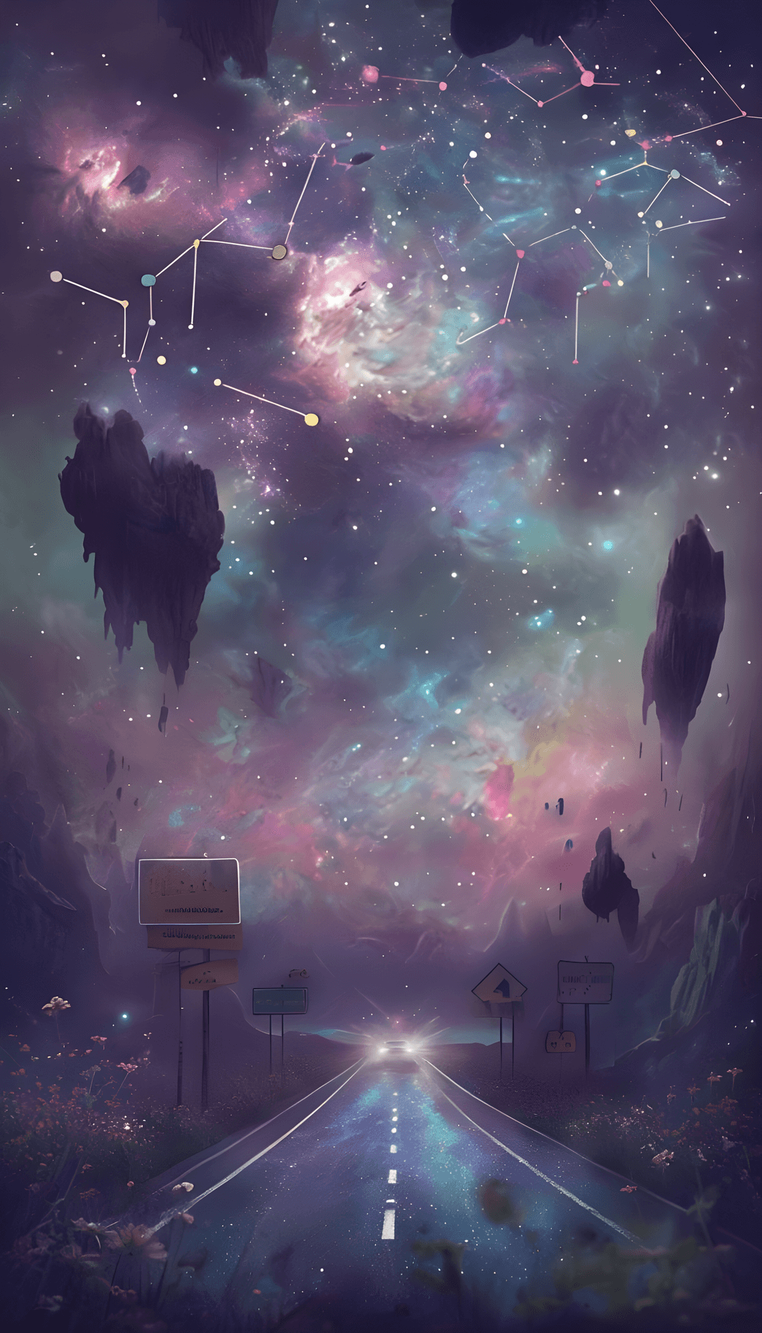Otherwordly Highway Under A Galaxy Filled Sky With Nebula Wallpaper