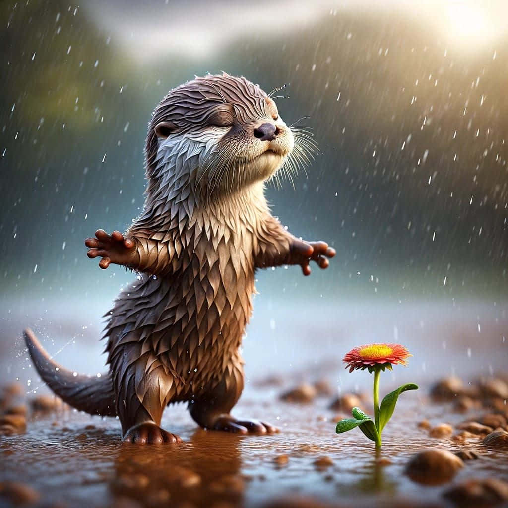 Otter Embracing Rain Wallpaper
