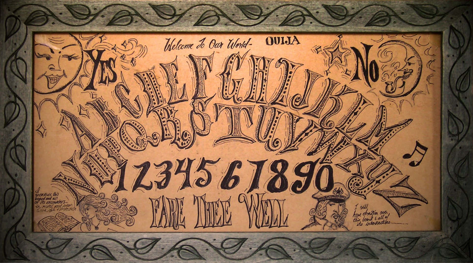 "Step boldly into the unknown with an Ouija board!" Wallpaper