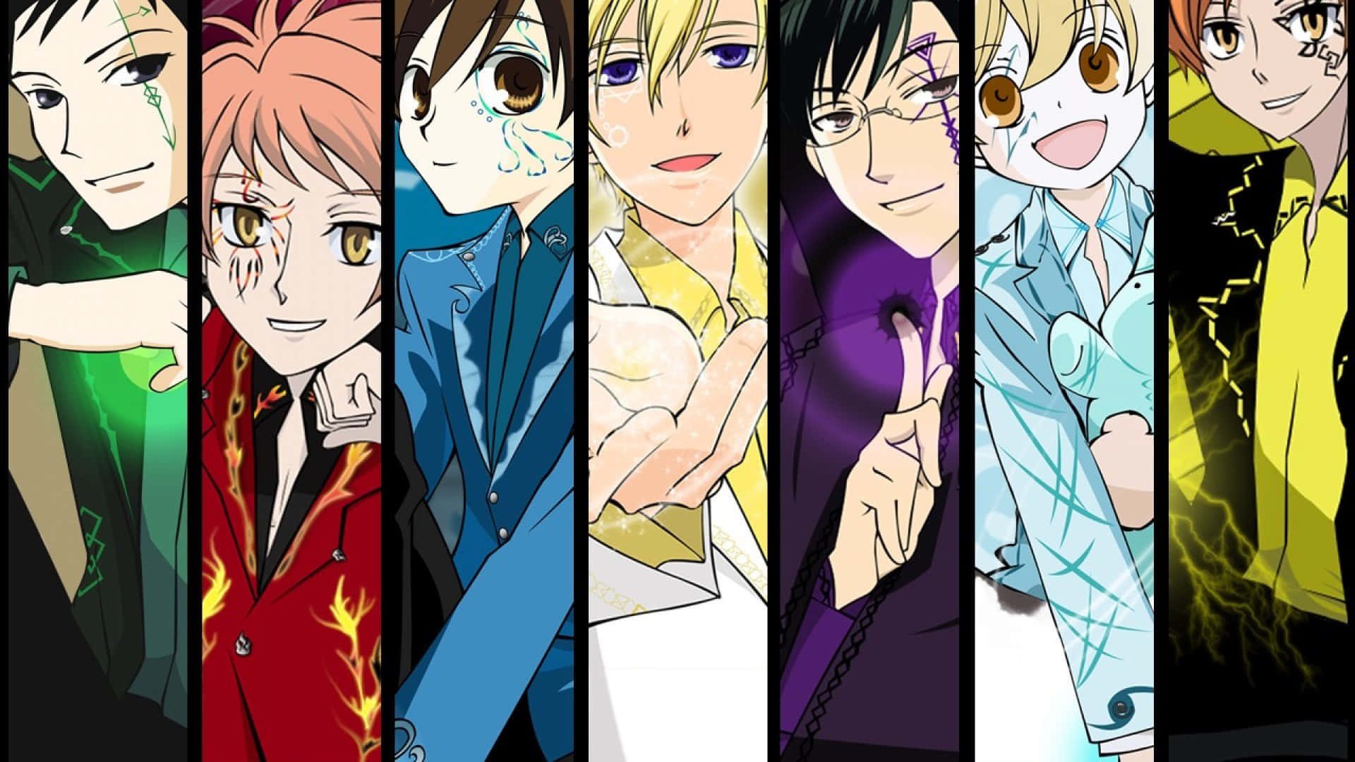 Ouran High School Host Club members posing together with a rose background Wallpaper