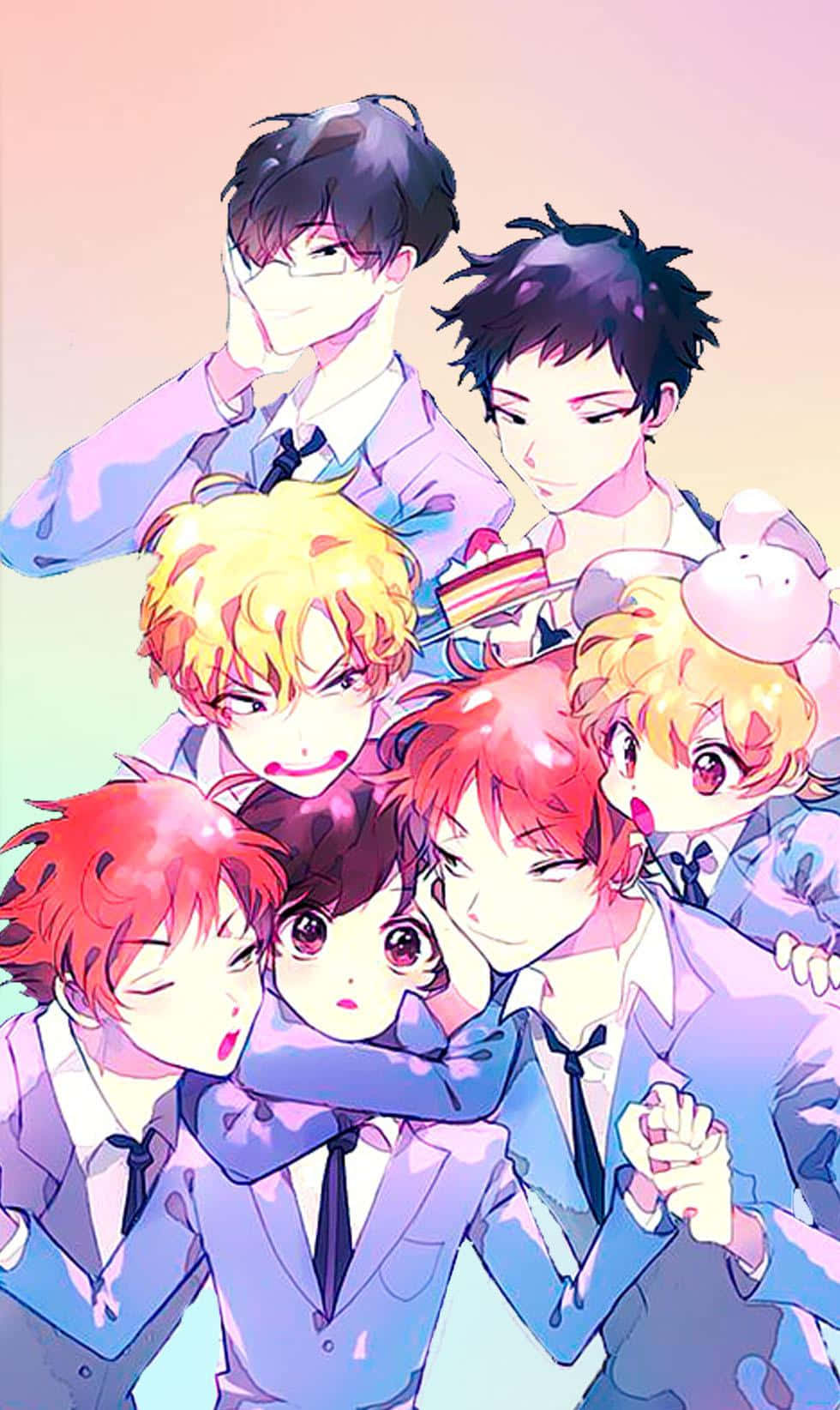 Ouran High School Host Club Main Characters in a Group Pose Wallpaper