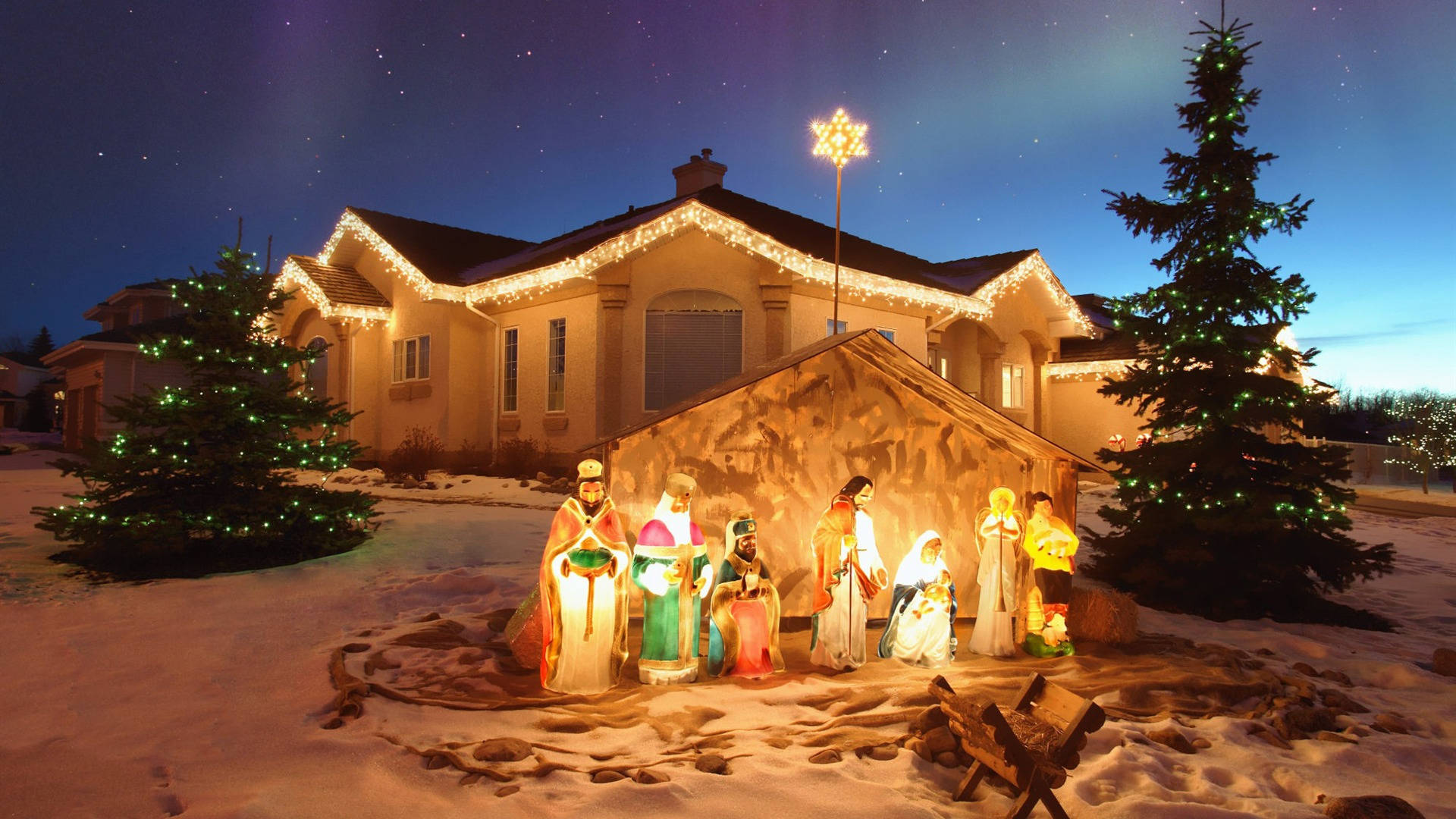 Download Outdoor Christmas Decoration Nativity Scene Wallpaper | Wallpapers .com