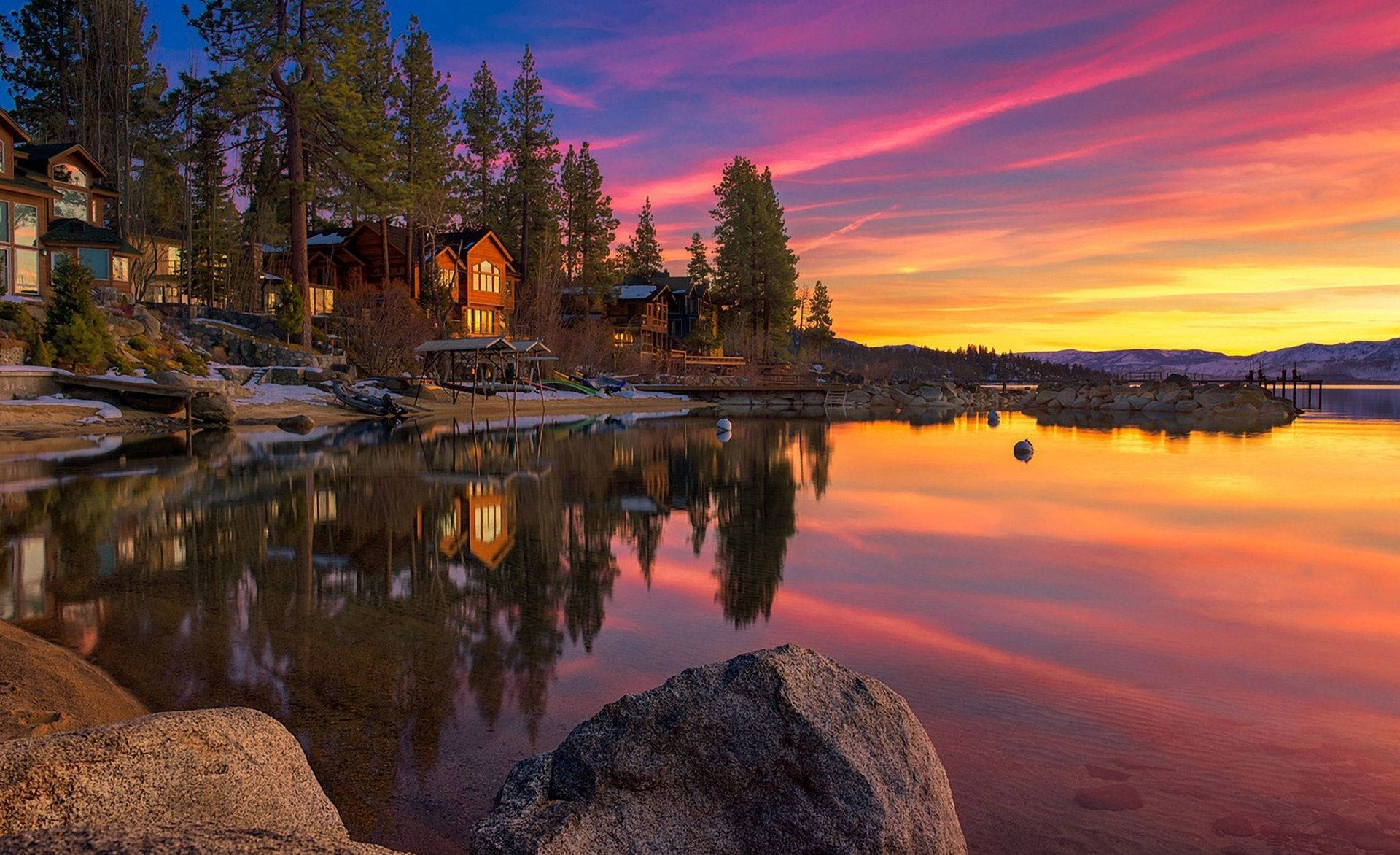 Outdoor Lakeside Cabins Wallpaper