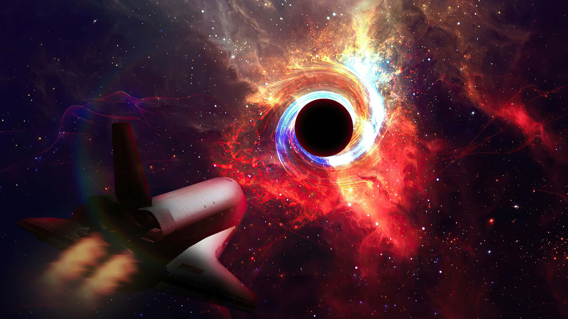Explore The depths of outer space with a stunning red backdrop Wallpaper