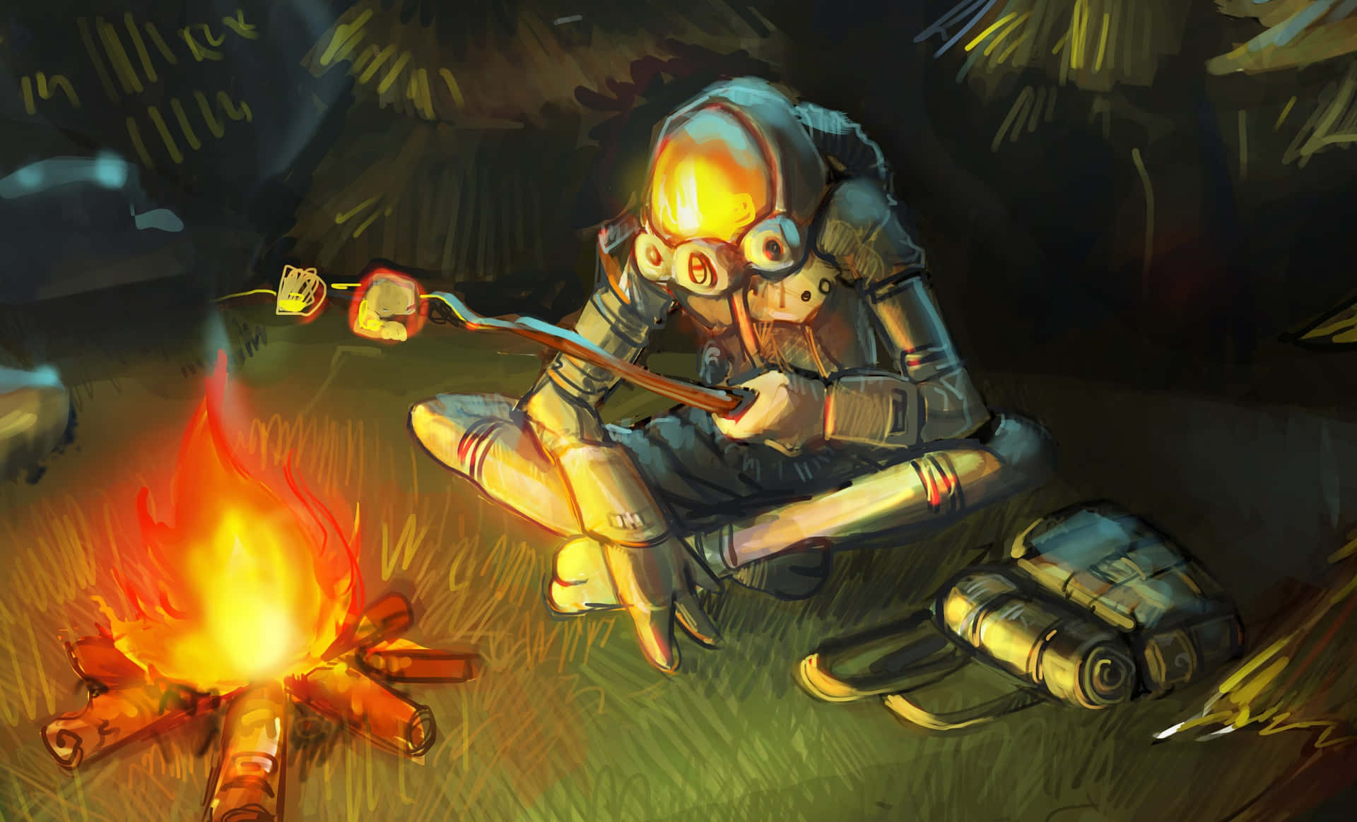 Explorer Roasting Food In Outer Wilds Wallpaper