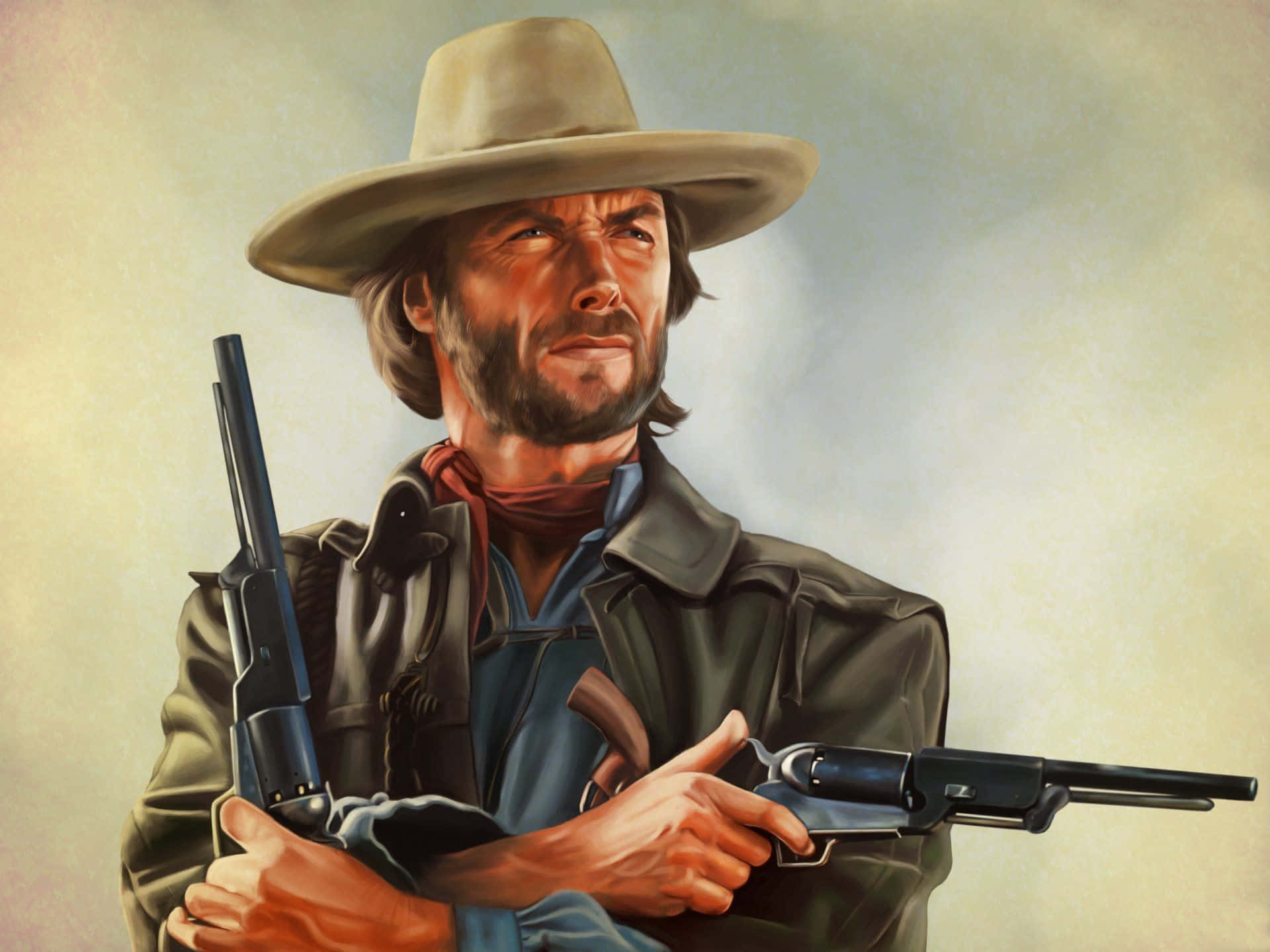 Outlaw Clint Eastwood stirrer på dig med et sjofelt smil. Wallpaper