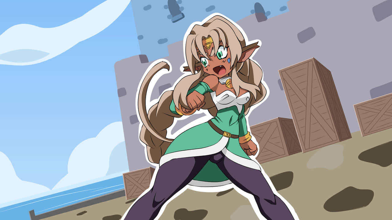 Outlaw Star Aisha Clanclan Actie Pose Achtergrond