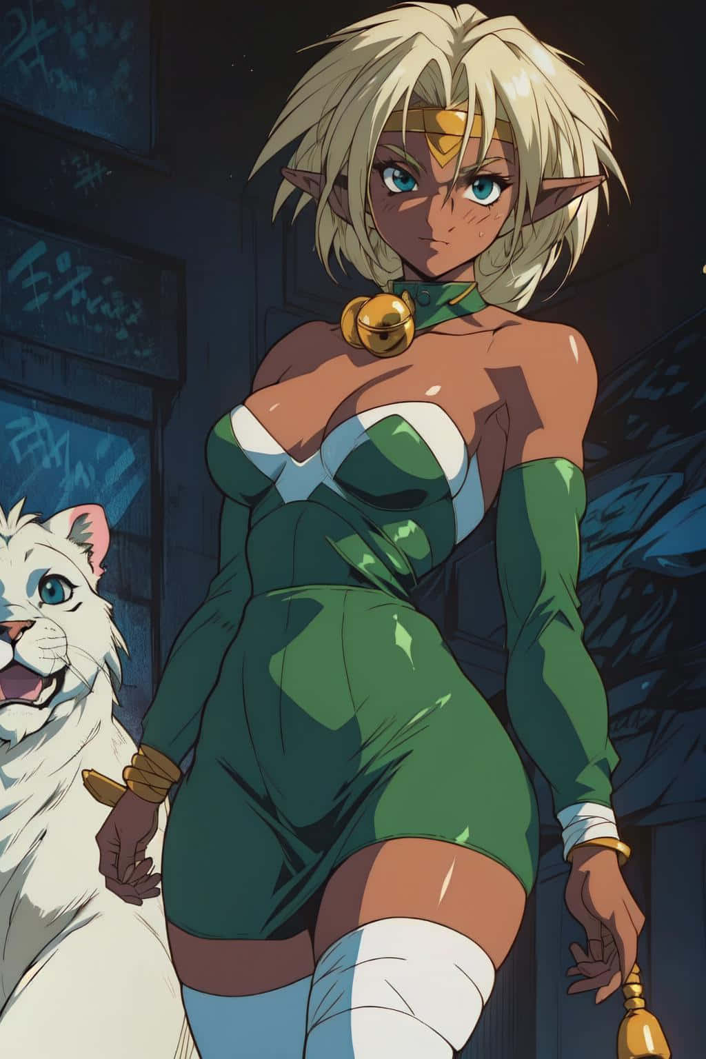 Outlaw Star Aisha Clanclan Met Witte Kat Achtergrond