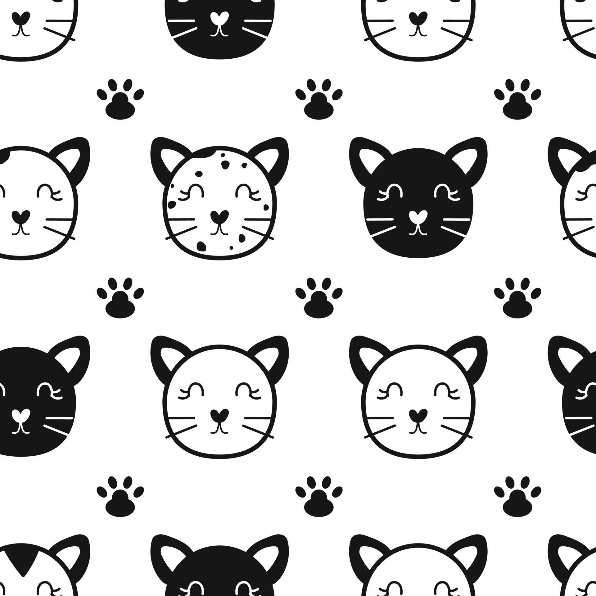 Schwarzeund Weiße Katzen Gesichter Muster Wallpaper