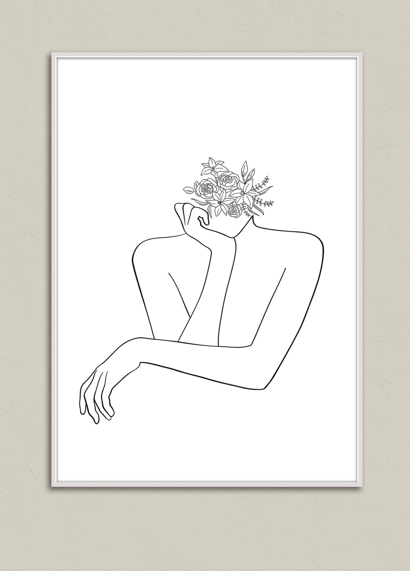 Outline Lady Art Frame Flower Head Wallpaper