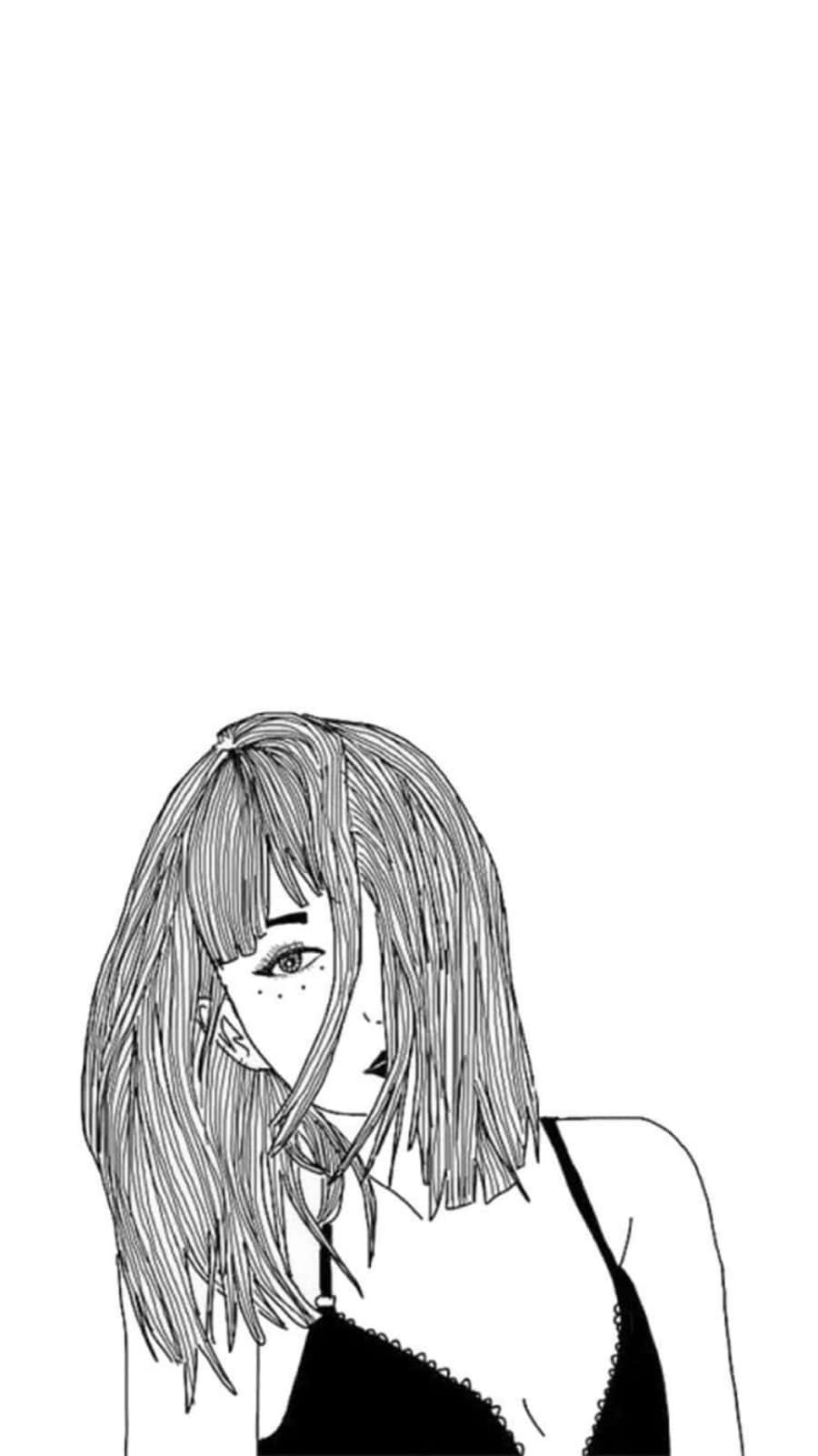 Eineschwarz-weiß-zeichnung Einer Frau Mit Langen Haaren