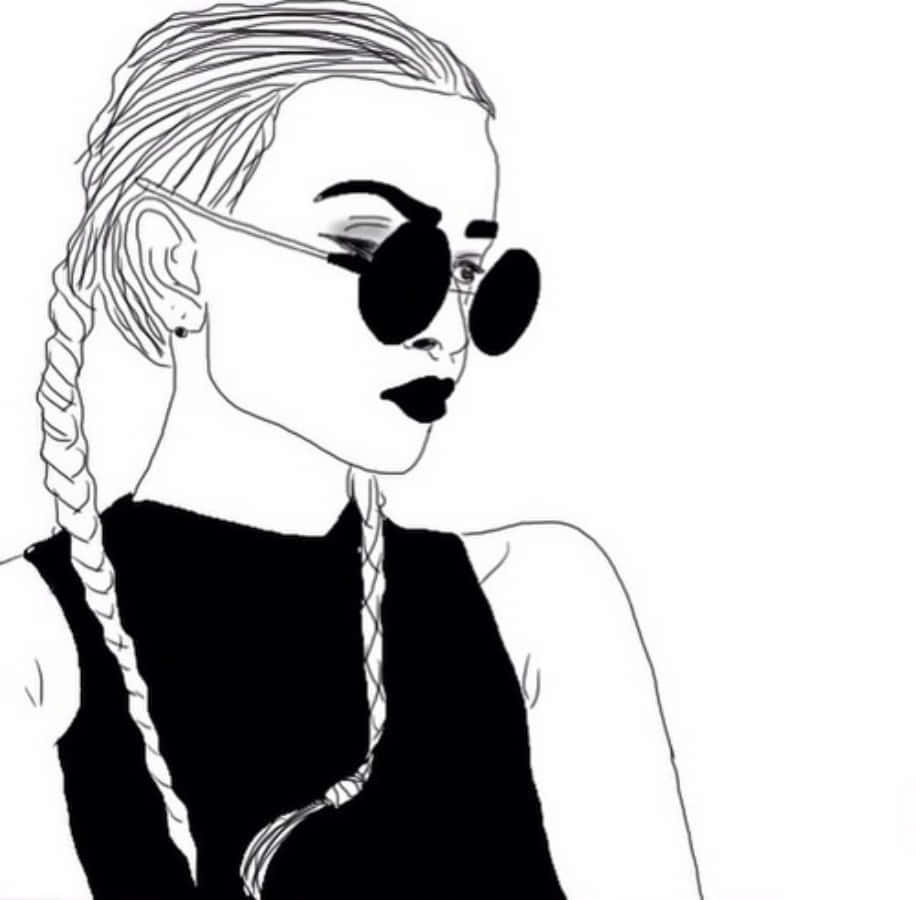 A Black And White Drawing Of A Woman With Braids