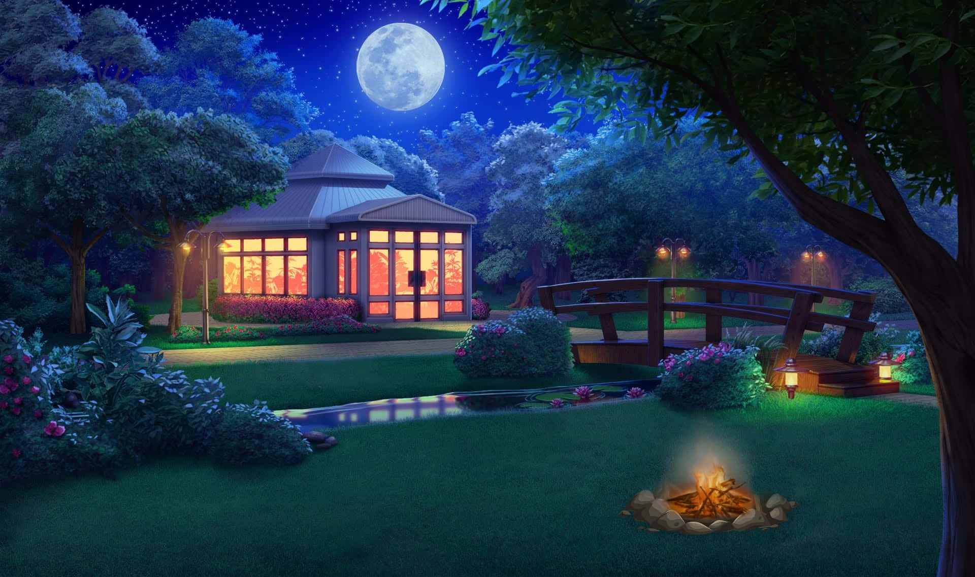 Park With Moon Night Sky Outside Background