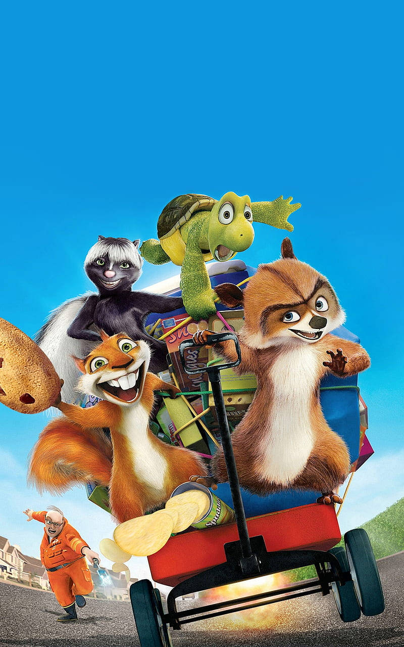 Over The Hedge Characters Riding Cart Wallpaper