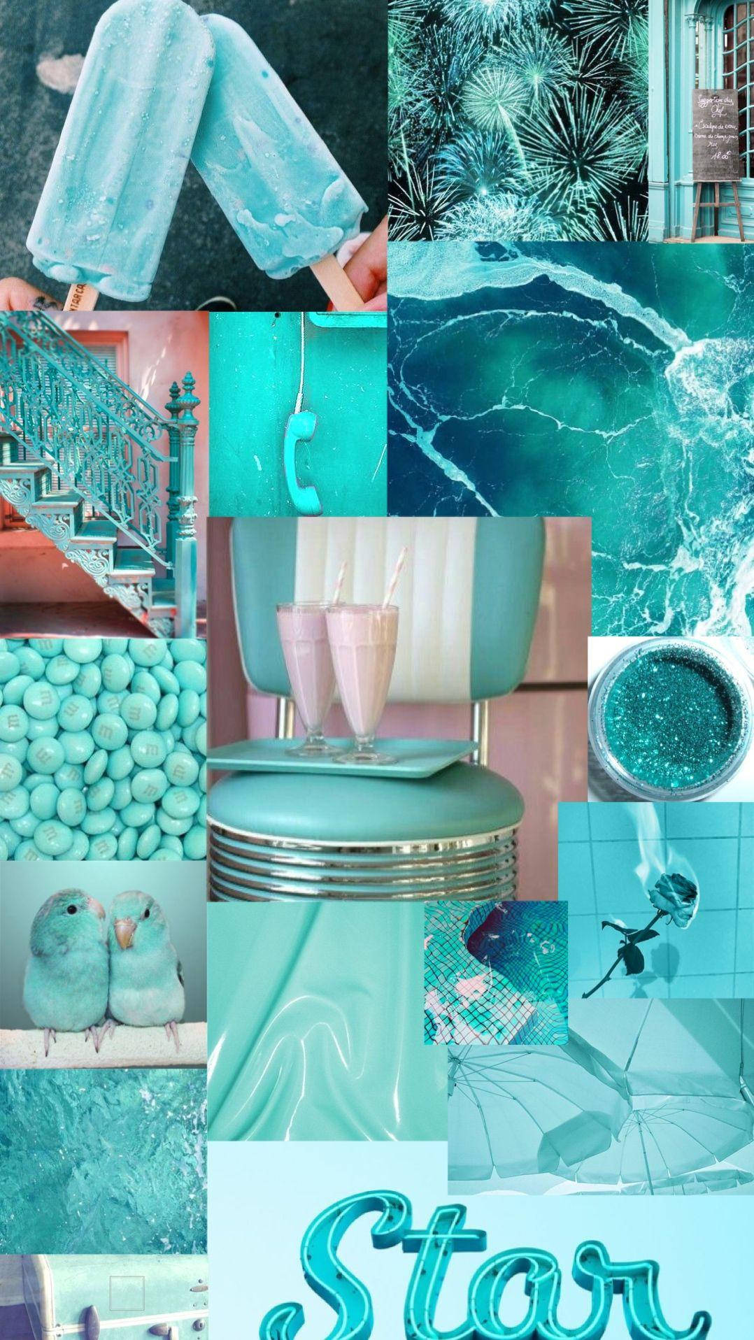 Overlapping Photomontage Aesthetic Teal Wallpaper