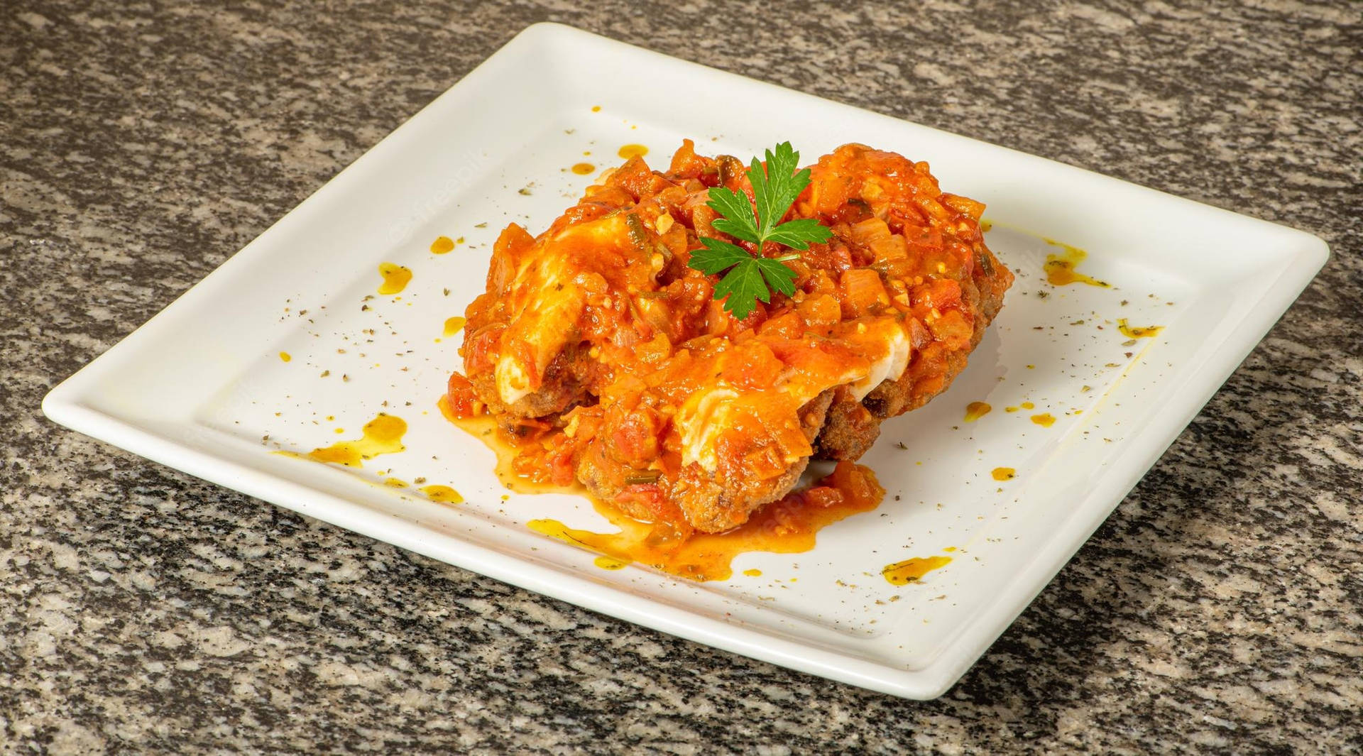 Delectable Chicken Parmigiana Loaded with Tomato Sauce Wallpaper