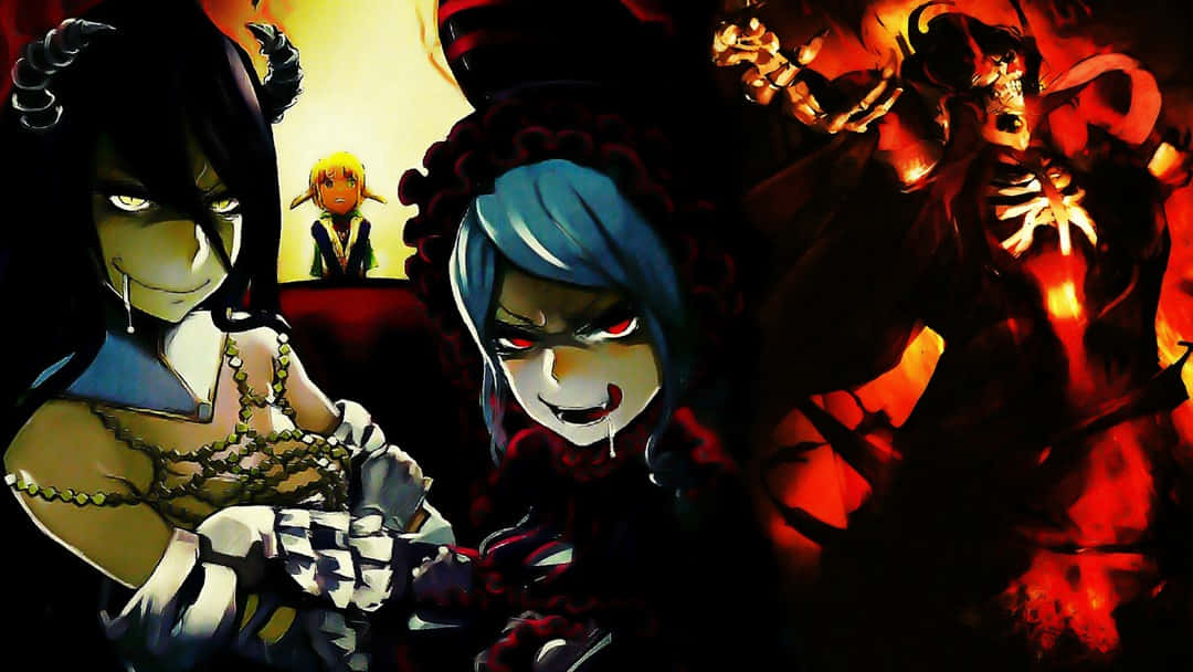 a group of anime characters with a devil in the background