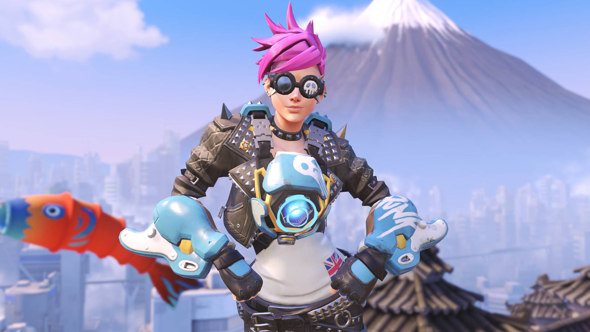 Overwatch 4k Tracer With Ice Mountain Wallpaper