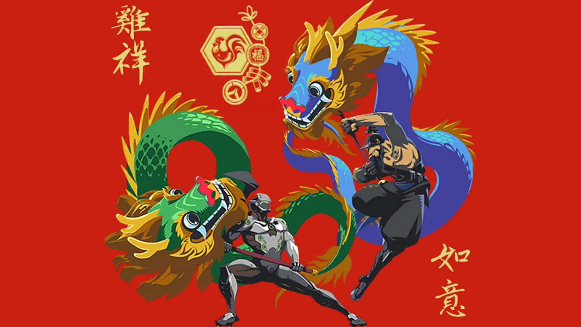 Overwatch Blue And Green Dragons Wallpaper