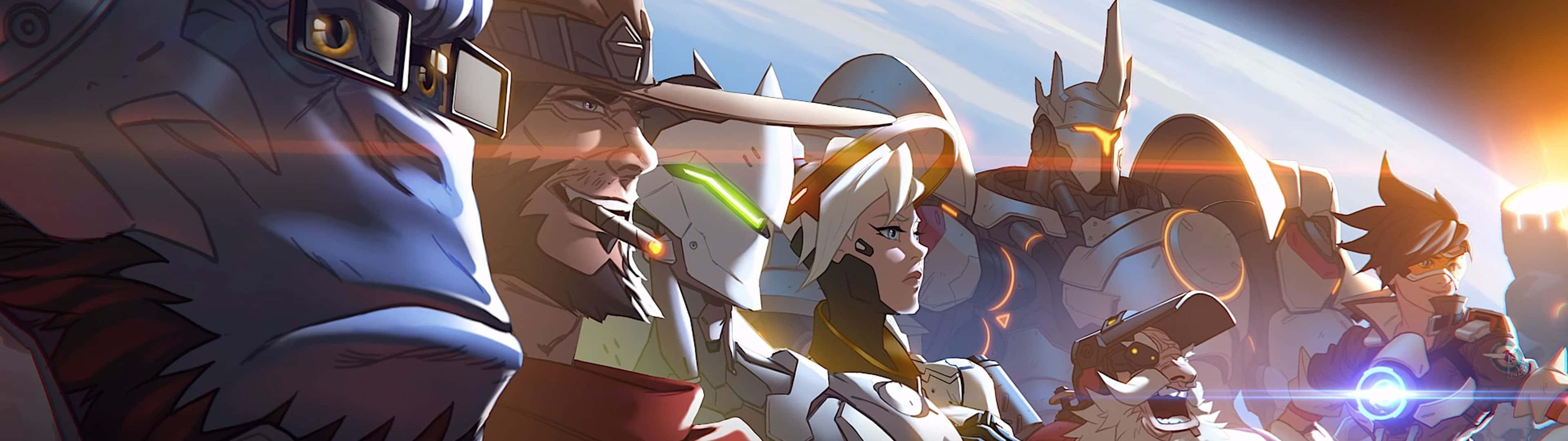 Overwatch - A Group Of Characters Standing In Front Of The Sun Wallpaper