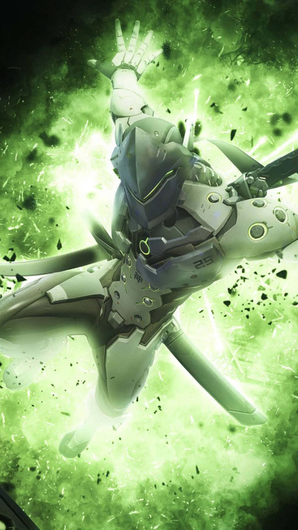 Genji from Overwatch: A Cybernetic Ninja in Battle Wallpaper