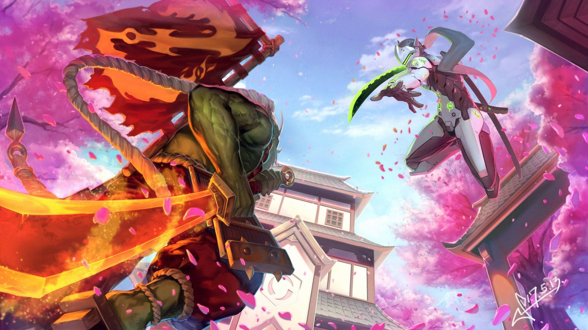 Overwatch Genji Sakura Attack Hd Wallpaper
