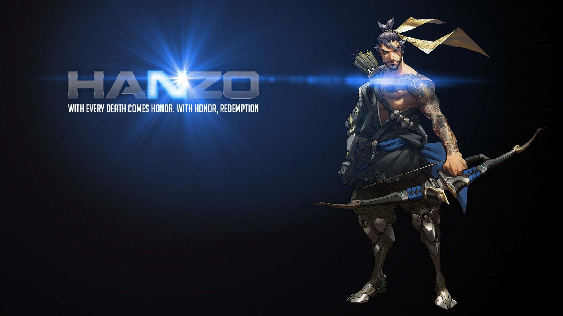 Skilled Archer Hanzo Preparing to Strike in Overwatch Wallpaper