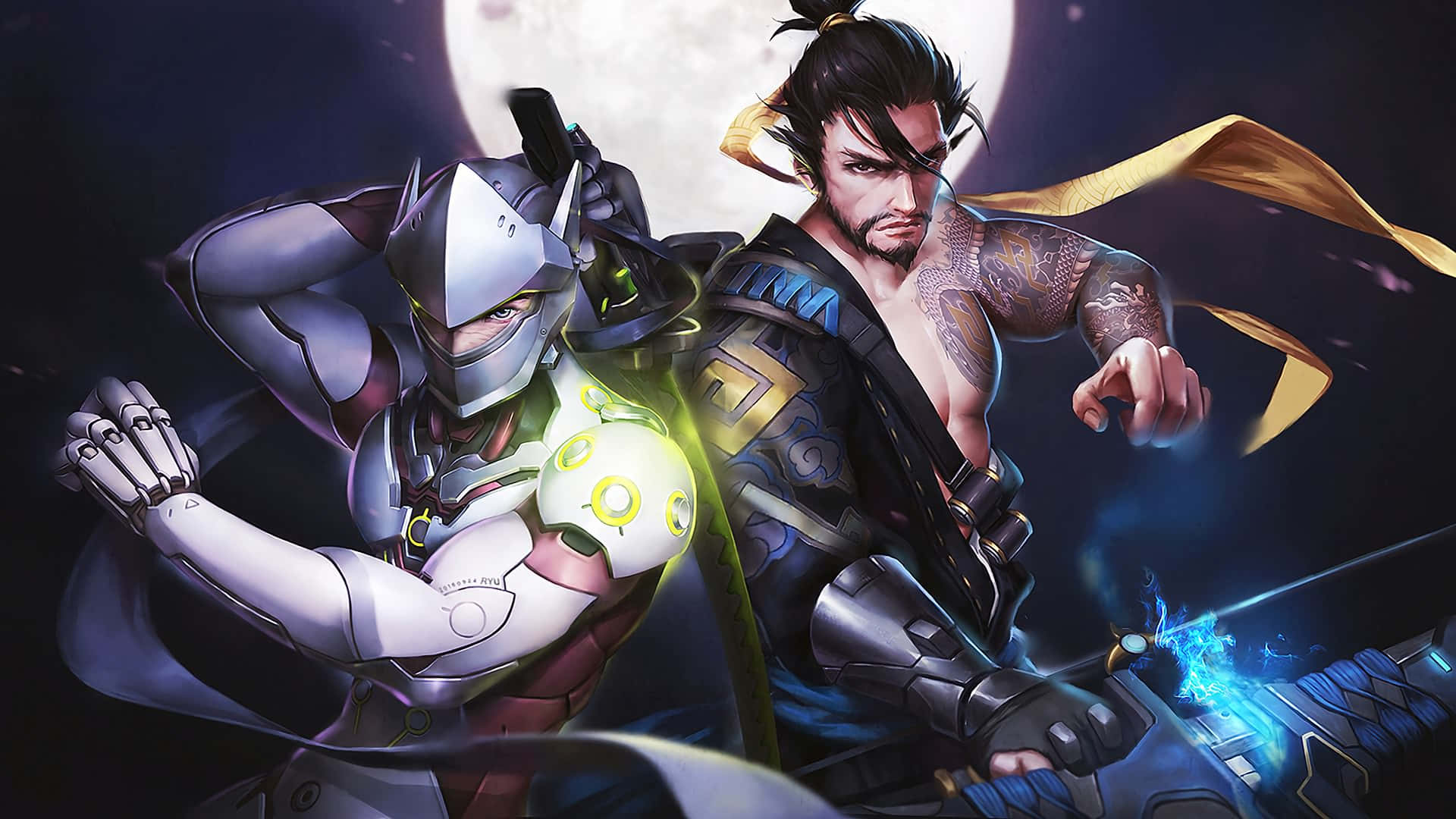 Overwatch Hanzo striking a powerful pose in action Wallpaper