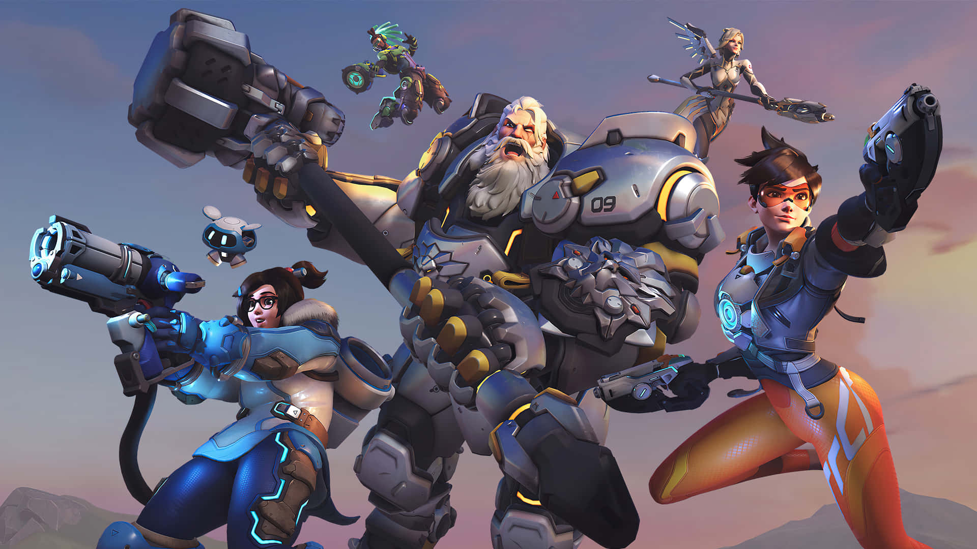 Epic lineup of Overwatch heroes ready for battle Wallpaper