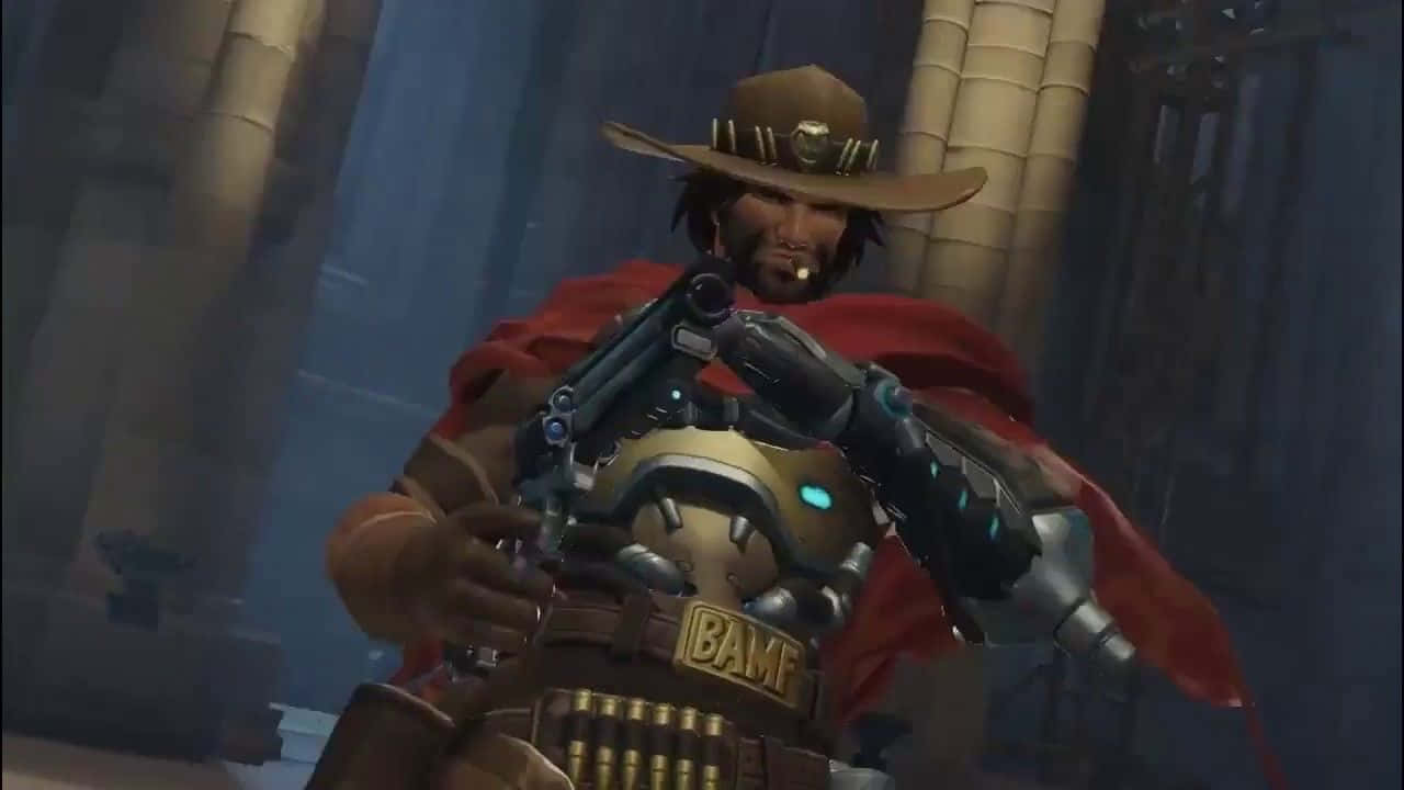 Mccree from Overwatch ready to duel with his Peacekeeper revolver Wallpaper
