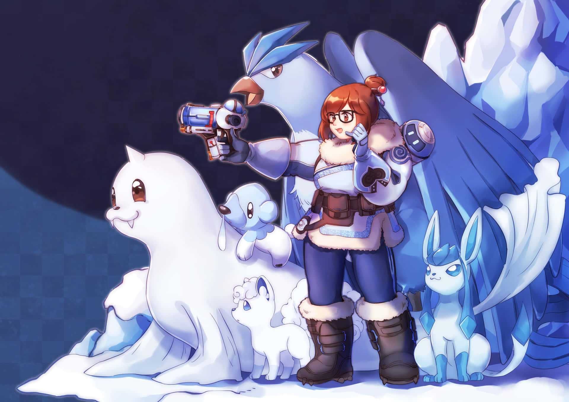 Mei with Snowball and stunning ice skills in Overwatch game Wallpaper