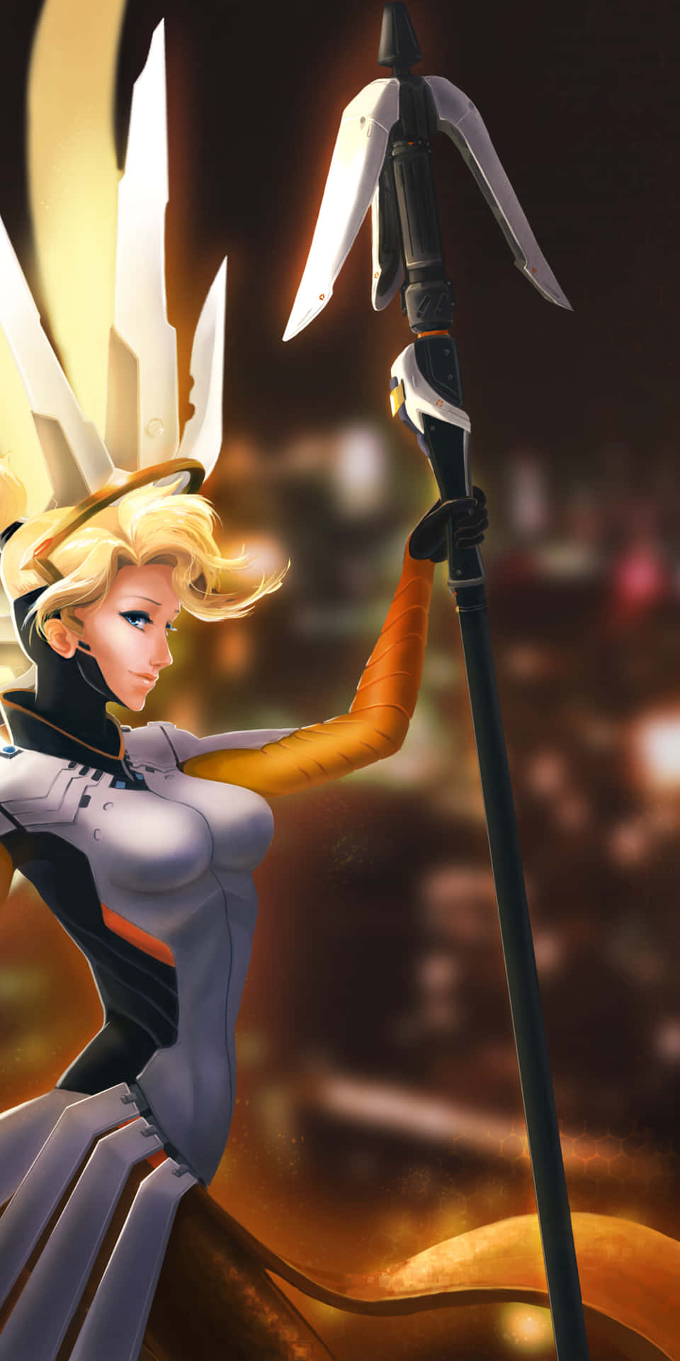 Overwatch's Mercy soaring through the skies Wallpaper